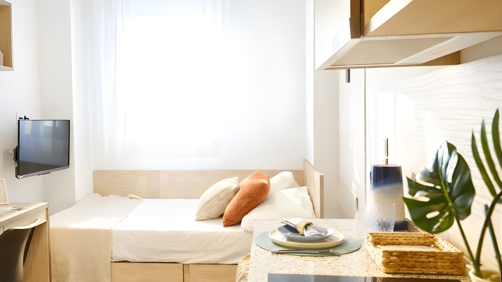 Estudio moderno para estudiantes en Granada con cama y zona de descanso