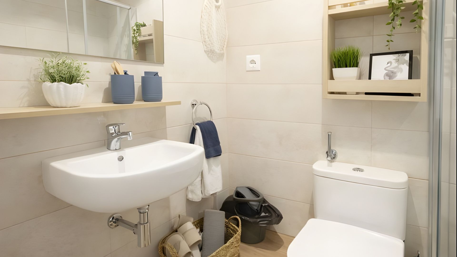 Baño con lavabo y ducha del estudio de la residencia de estudiantes de sevilla
