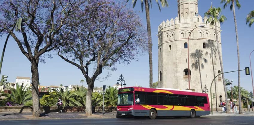 studenti che salgono su un autobus TUSSAM a Siviglia