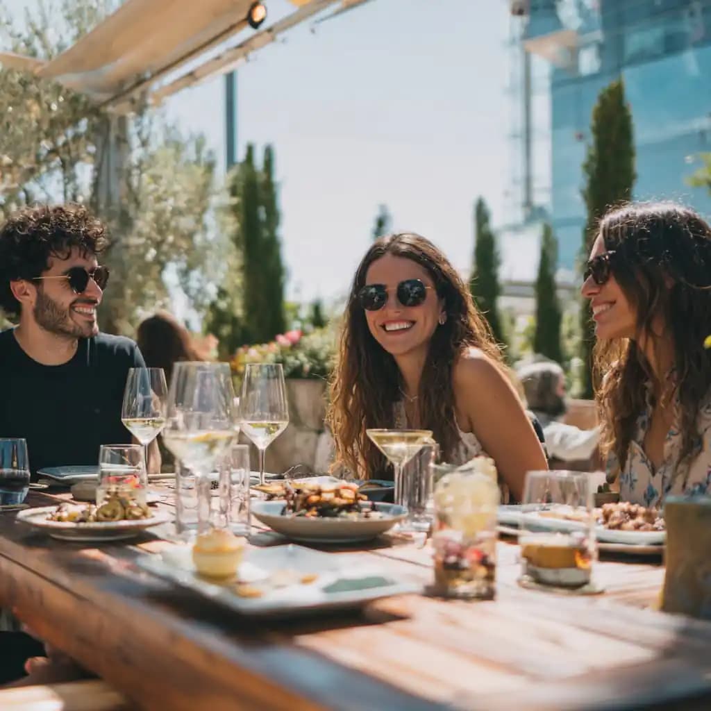 un gruppo di studenti che mangia in un bar economico a Vicálvaro, Madrid