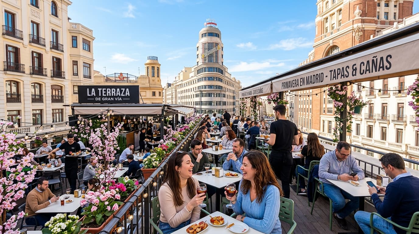 estudantes a desfrutar de uma esplanada em Madrid