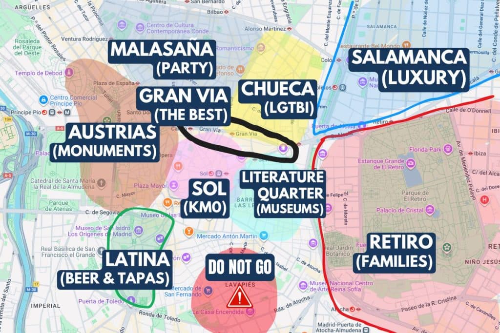 mapa dos bairros populares entre os estudantes em Madrid