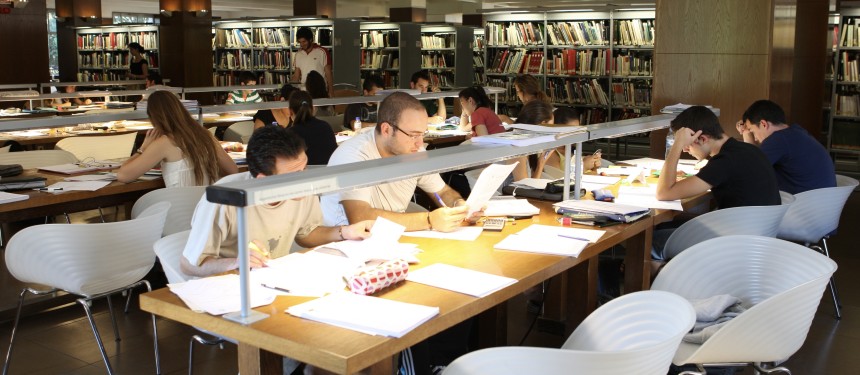 International students on campus or in the library