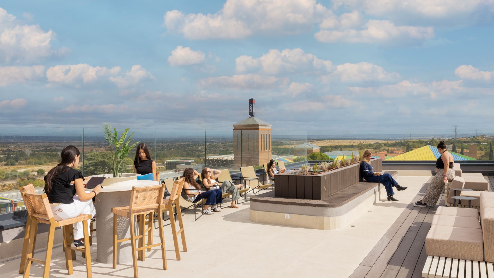 Common areas in a residence hall with students socializing