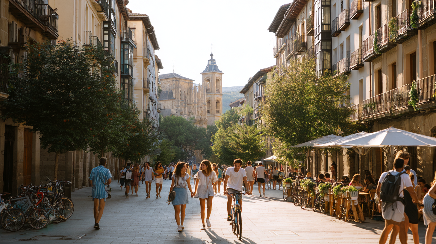 Campus universitario en Pamplona con estudiantes caminando