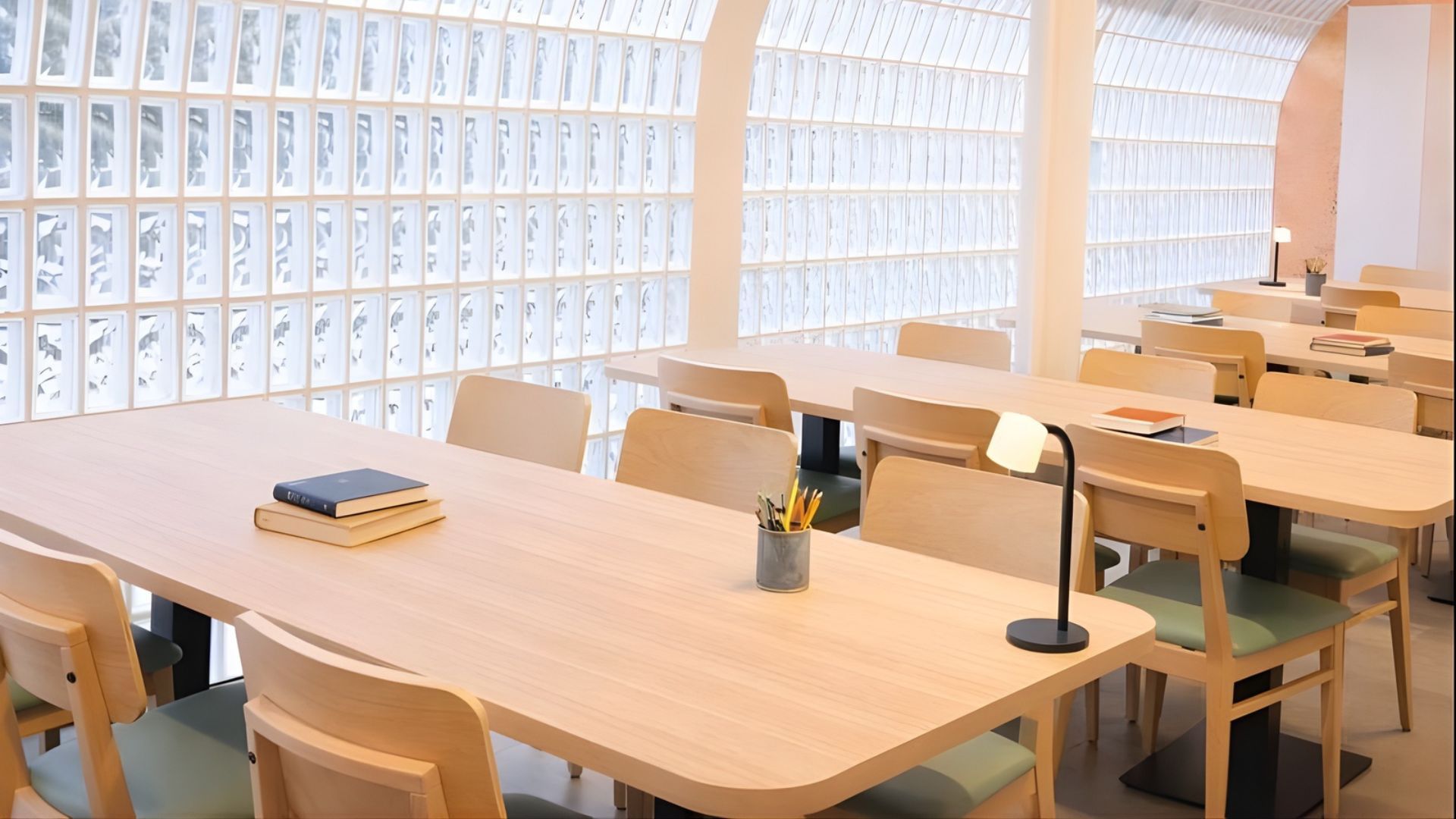 Modern coworking-style common space in a residence