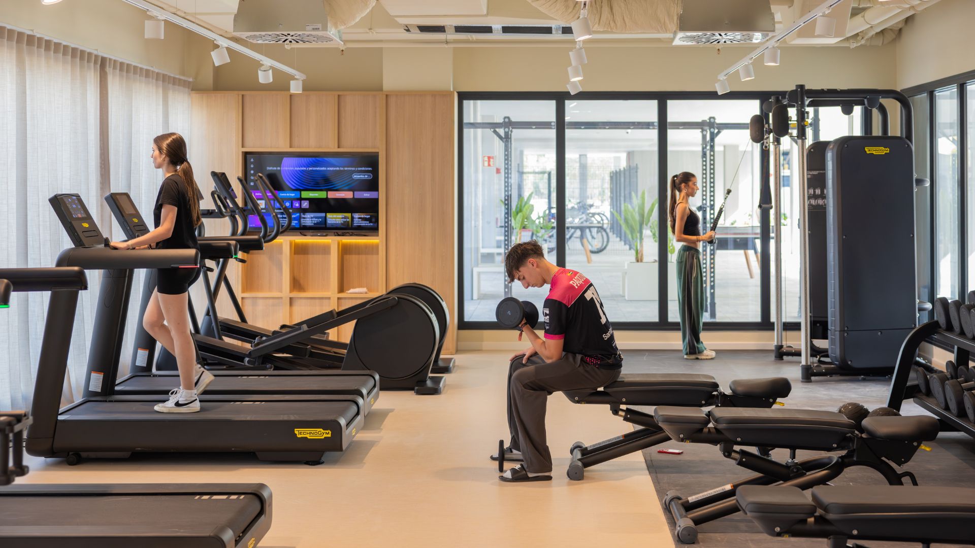 Gym or terrace with students having fun