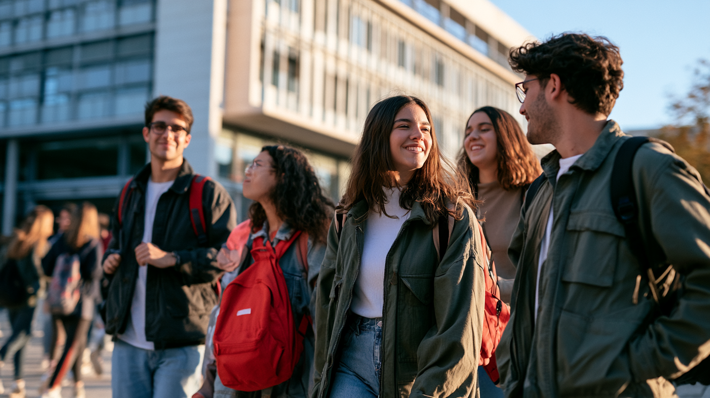 Estudantes a chegar à universidade